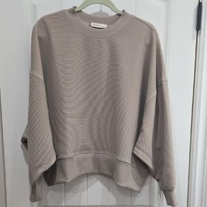 Zenana Ribbed Sweatshirt in Taupe